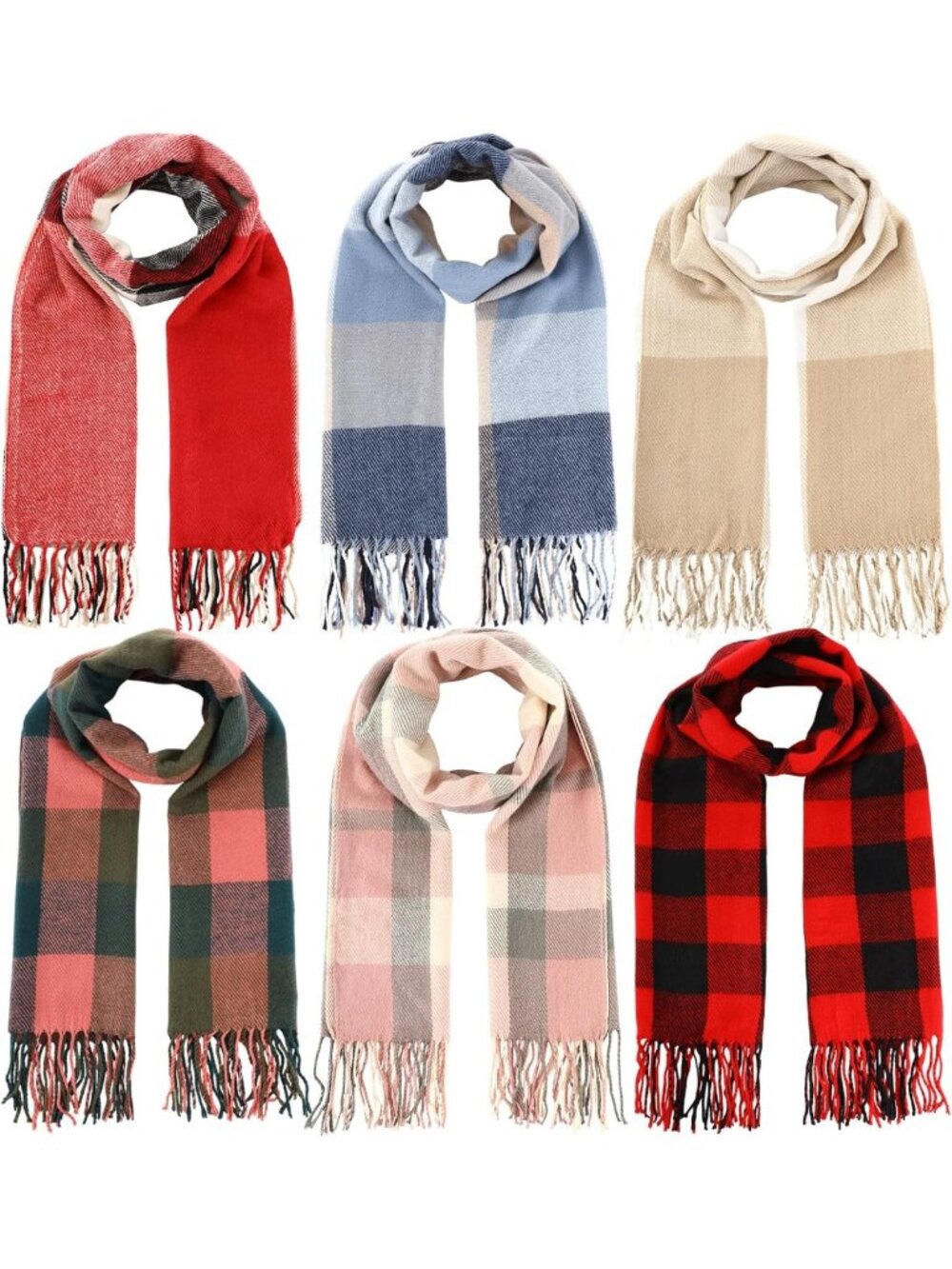 Cozy 6-Pack Long Plaid Winter Scarves for Women - Stylish & Warm Accessories